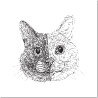 Cat draw with scribble art style Posters and Art